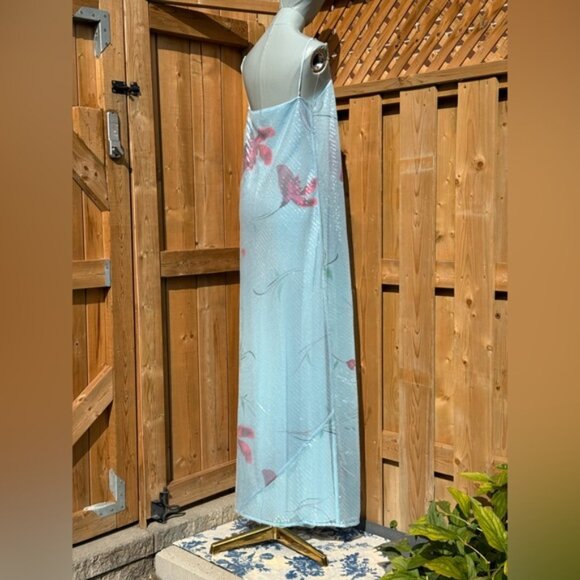 🆕 RAT & BOA 🧿 NWOT Marisol Blue Floral Printed Sequin Shimmer Maxi Dress Sz L - Picture 8 of 15